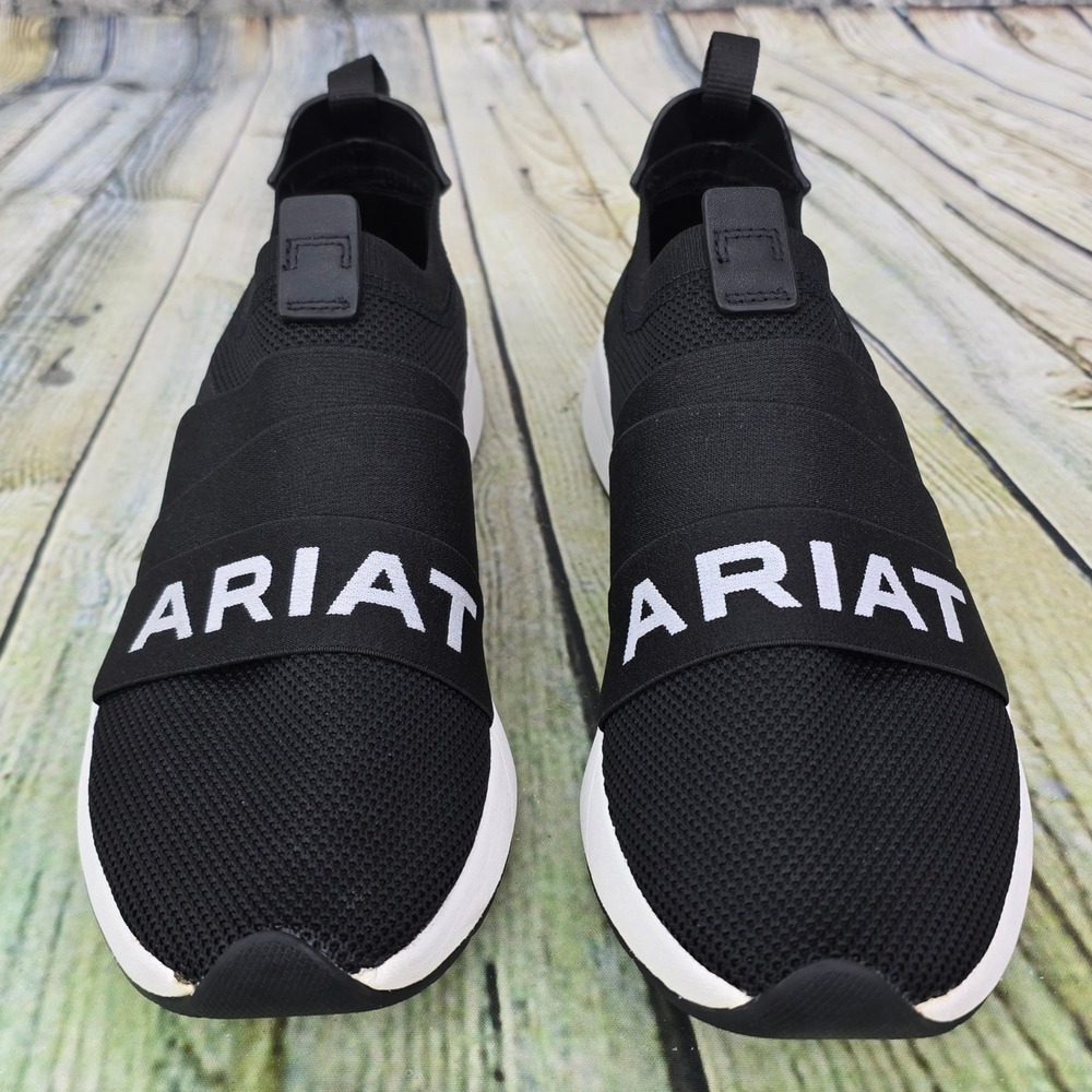 Ariat Ignite Sneakers‎ Womens 8 Black Knit Slip On Shoes Logo Strap 10035853 - Picture 6 of 9